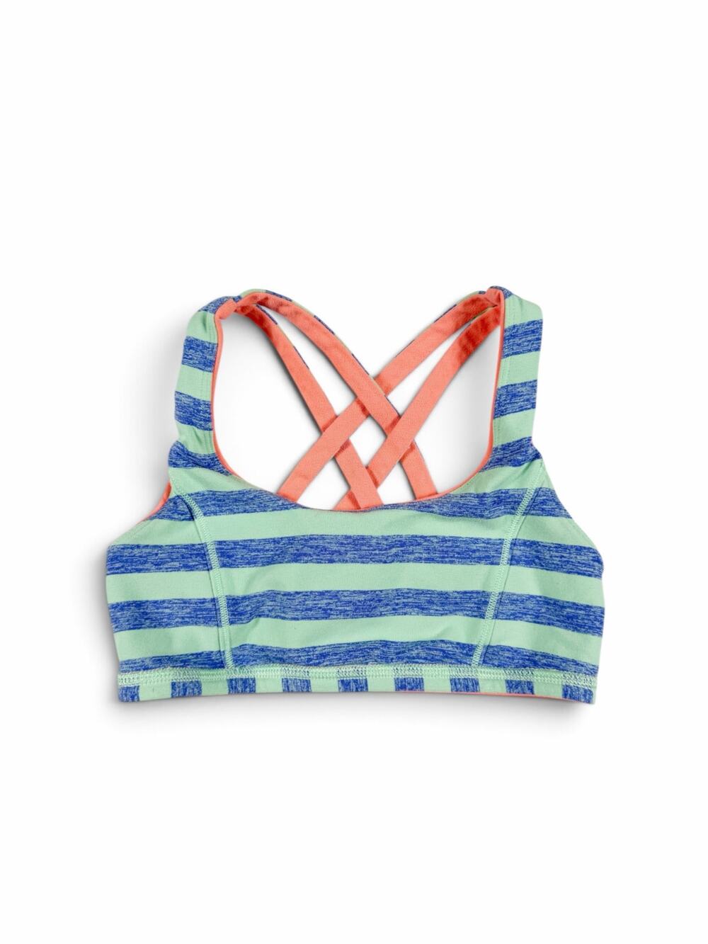 ivivva Striped Cross Back Sports Bra Mint Blue Coral Size 8